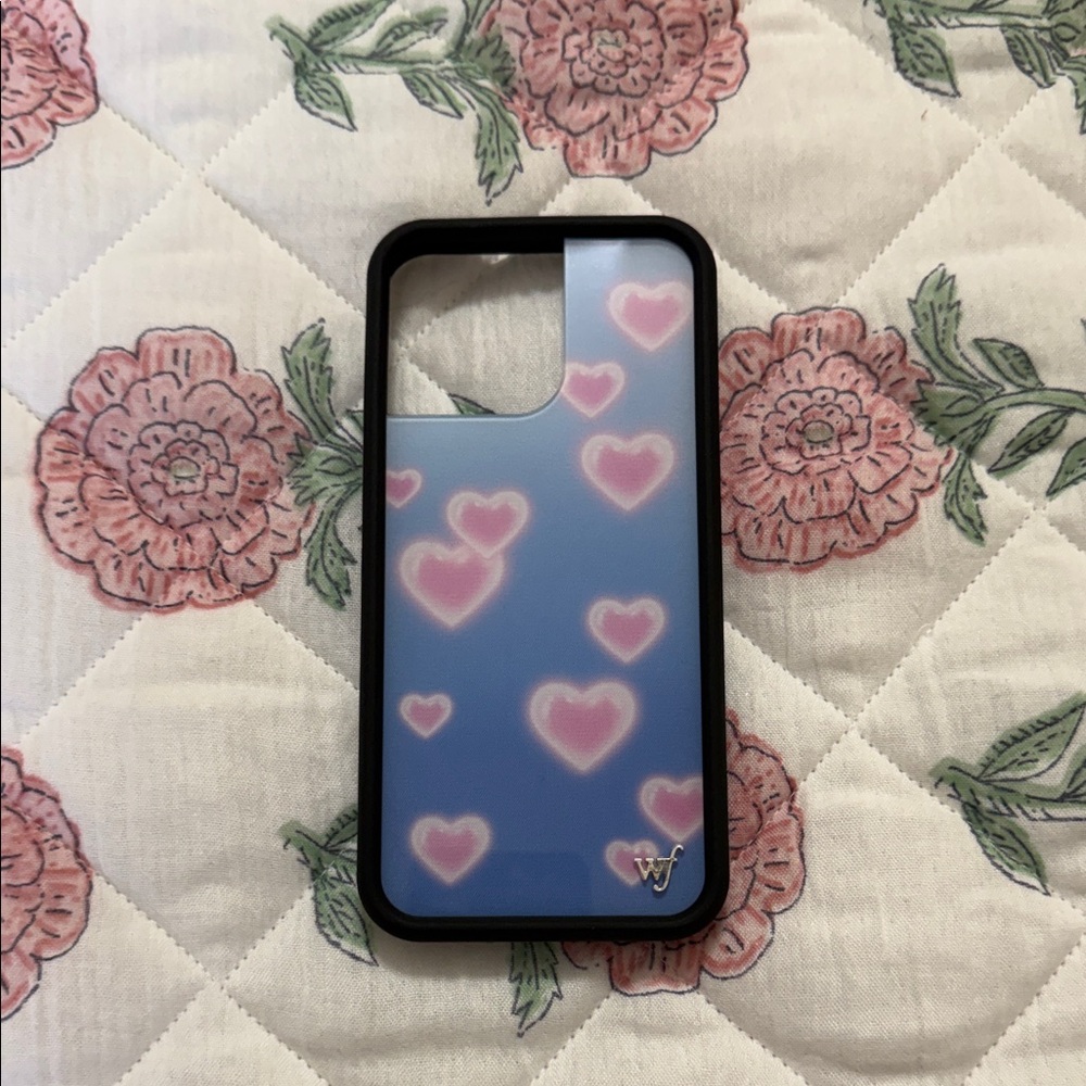 Wildflowers Blue Phone Case with Pink Heart Pattern